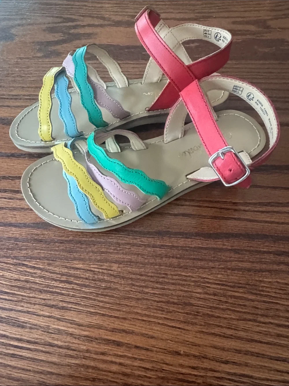 Mini Boden Multicolor Wavy Strap Sandals - Red, Yellow, Blue, Green, Pink